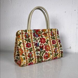 Vintage Red and Pink Satchel with Floral Design